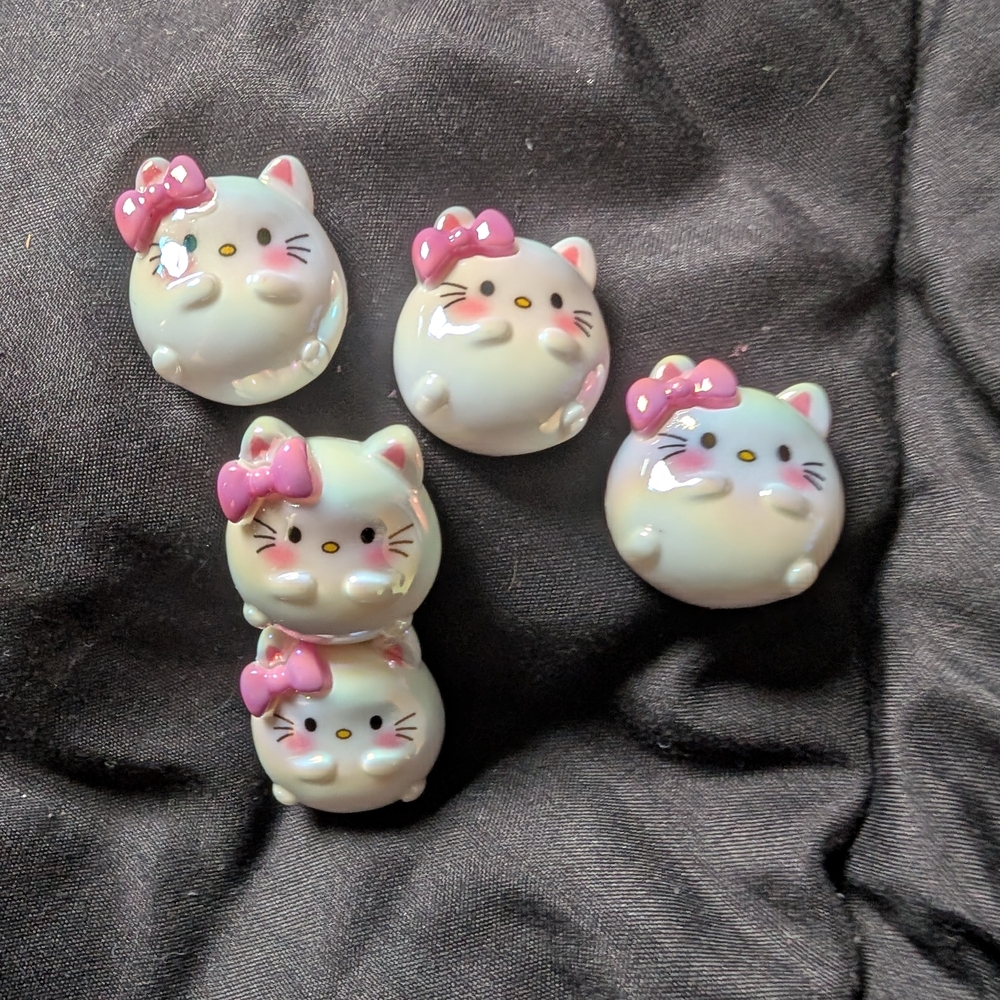 Cute Cat Face Buttons with Pink Bows